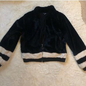 Fashion Nova Faux Fur Colorblock Sleeve Zip Up Hoodie